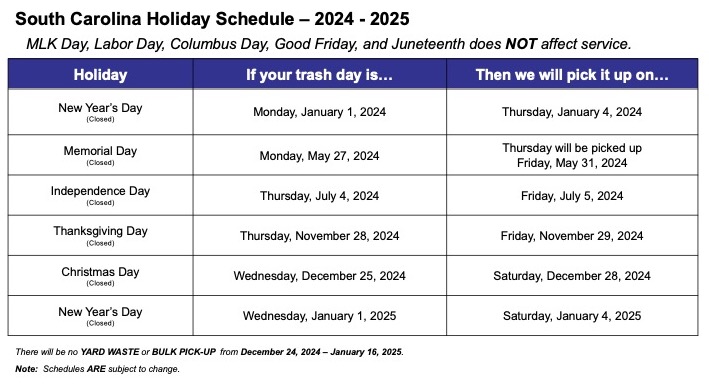 2024 SC Holiday Schedule 