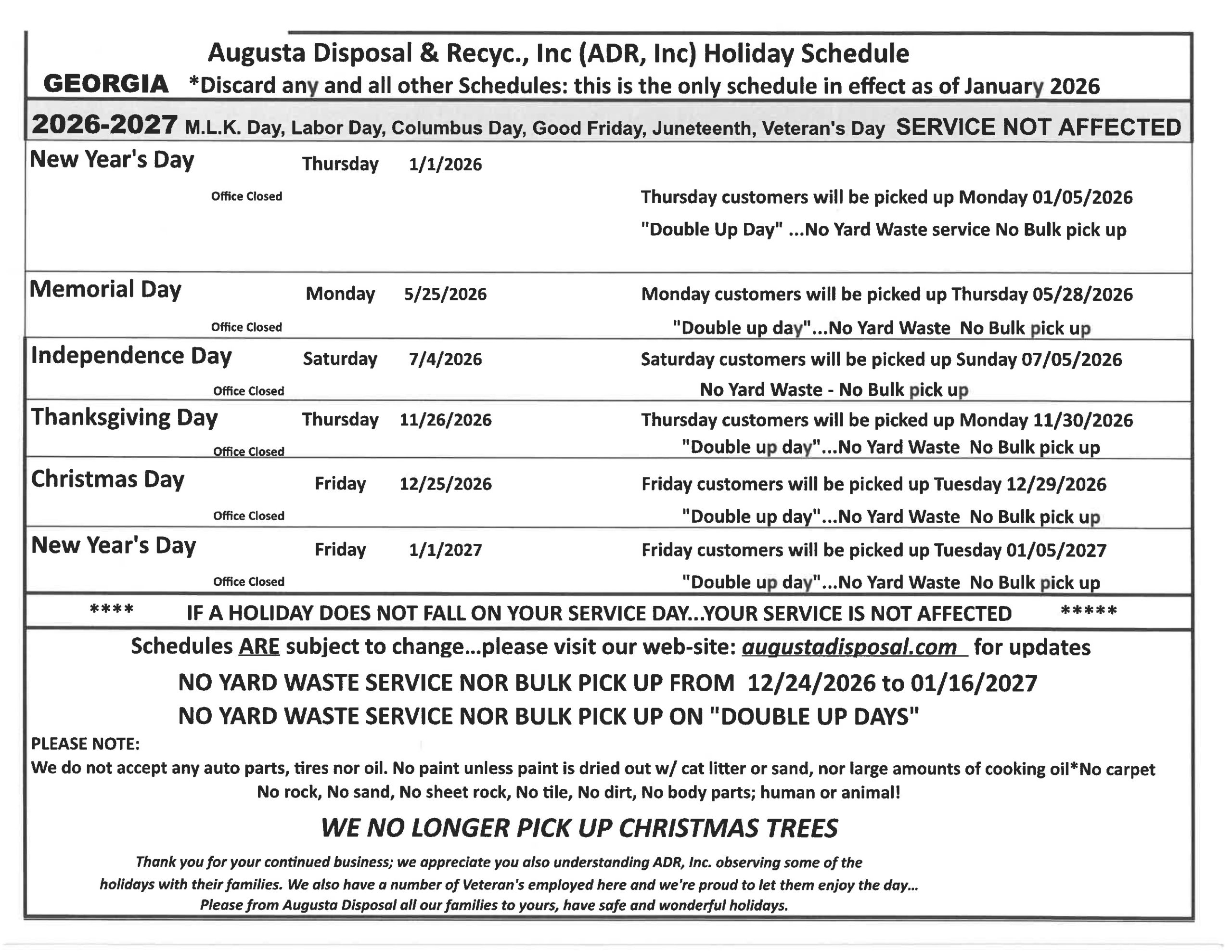 GA 2026-2027 Holiday Schedule GA 2026-2027 Holiday Schedule